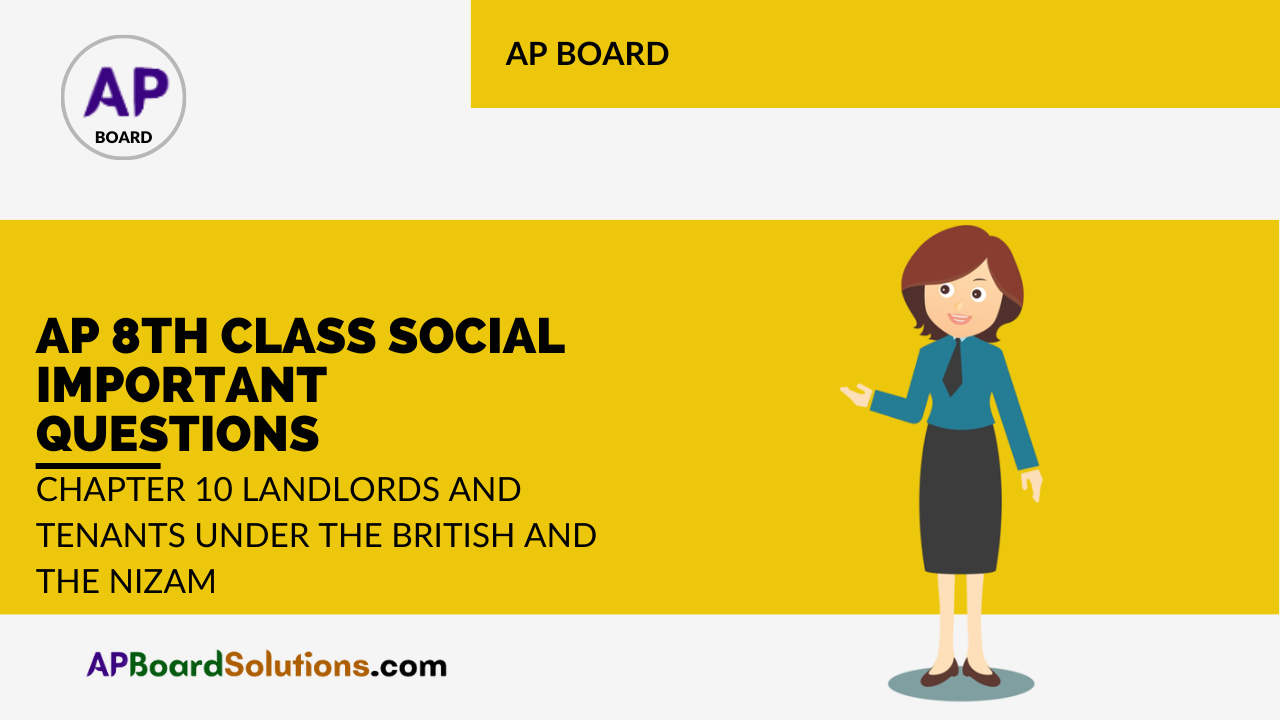 AP 8th Class Social Important Questions Chapter 10 Landlords and Tenants under the British and the Nizam