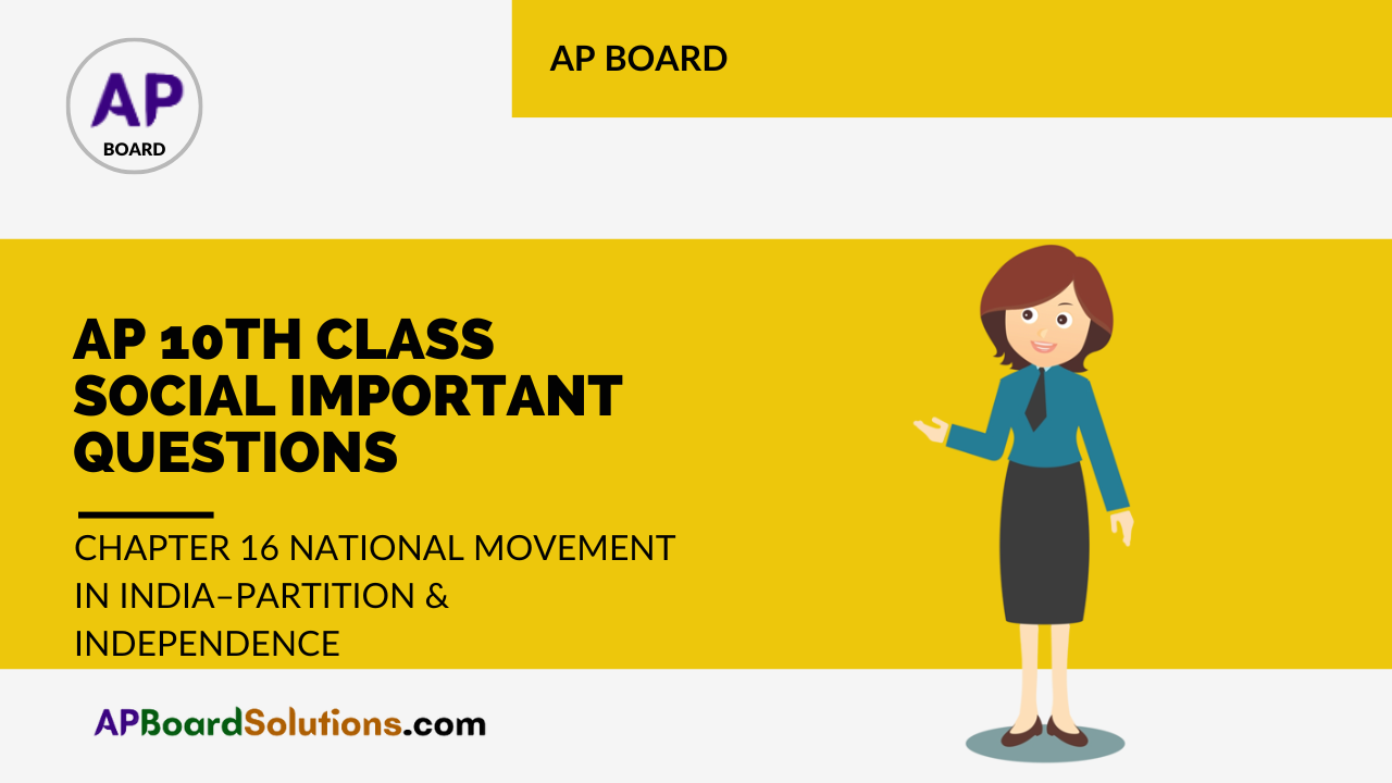 AP 10th Class Social Important Questions Chapter 16 National Movement in India–Partition & Independence