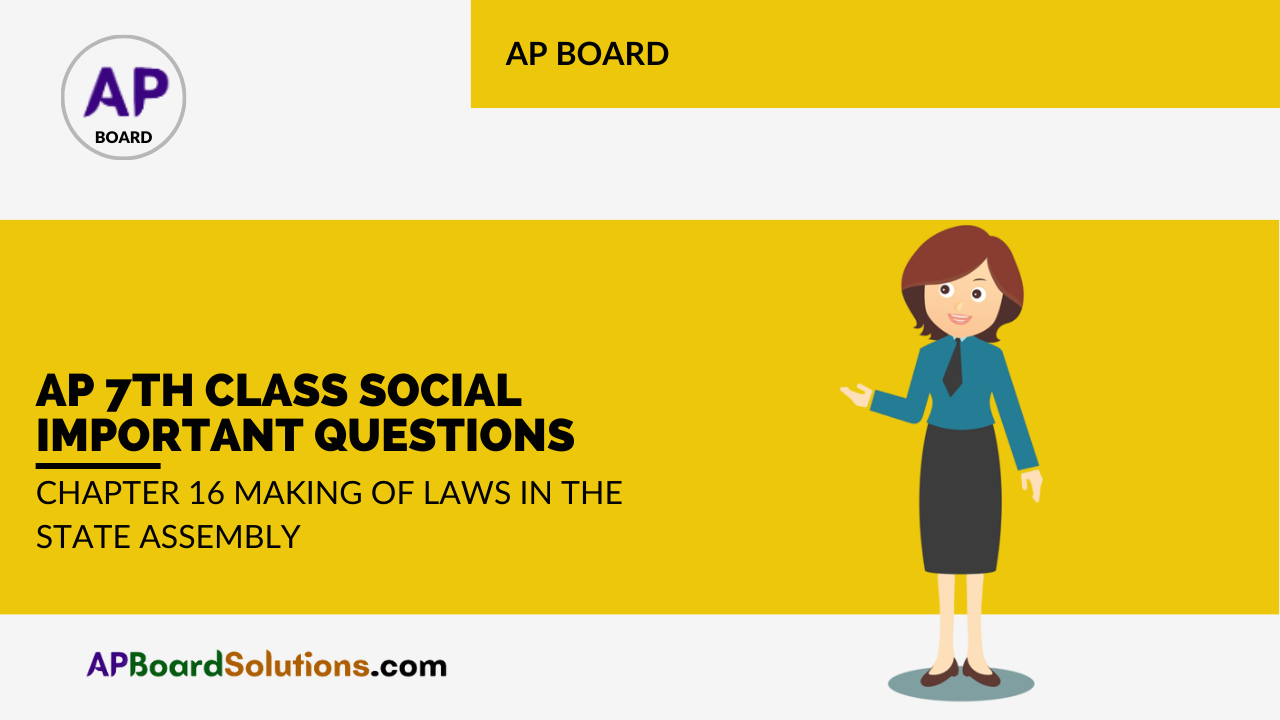 AP 7th Class Social Important Questions Chapter 16 Making of Laws in the State Assembly