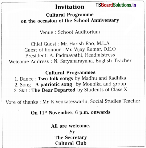 TS 9th Class English Poster, Invitation, Profile Writing 11